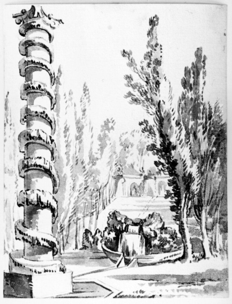 Barock villatradgard med fontan Oil Painting by Jean Eric Rehn