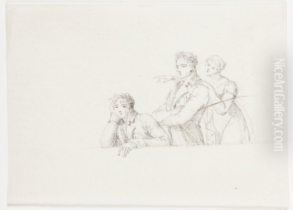 Ett sallskap pa en balkong Oil Painting by Jean-Baptiste Jacques Augustin