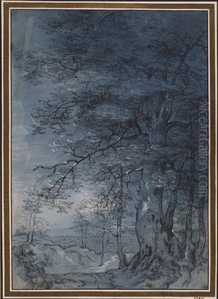 Landscape with a Group of Trees by a Sandy Road Oil Painting by Lucas Van Uden