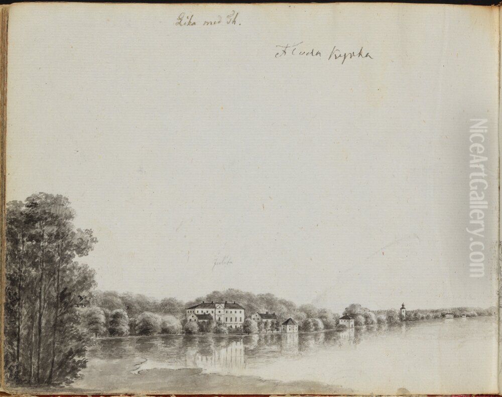 Skissbok; inbunden, pa ryggen star det 'Reseminnen'; akvareller och skisser fran olika herrgardar i Sverige, nagra akvareller fran Italien. Oil Painting by Carl August Adlersparre