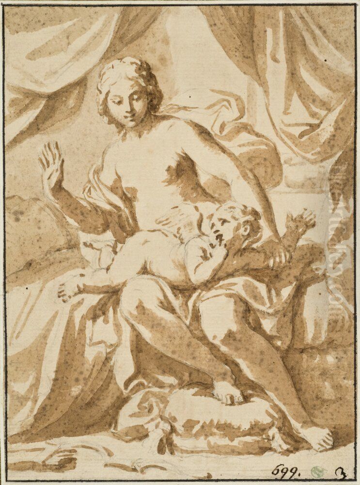 Venus punishing Amor Oil Painting by Elisabetta Sirani