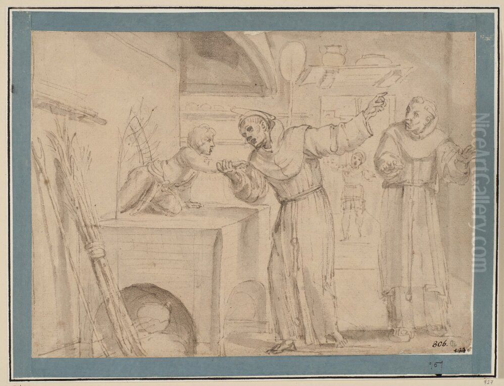 St. Diego rescuing a child from a burning oven Oil Painting by Annibale Carracci