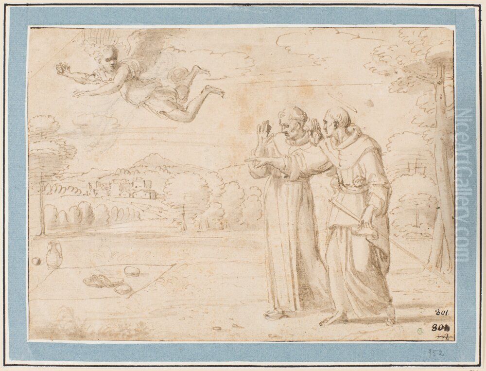 A meal miraculously appearing to St. Diego and a companion Oil Painting by Annibale Carracci