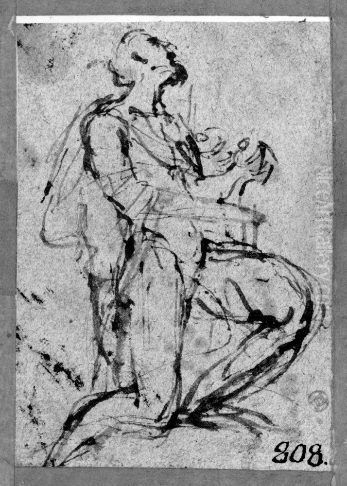 Study of a kneeling man Oil Painting by Annibale Carracci