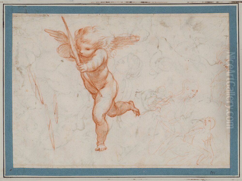 Cupid and studies of the Madonna Oil Painting by Agostino Carracci