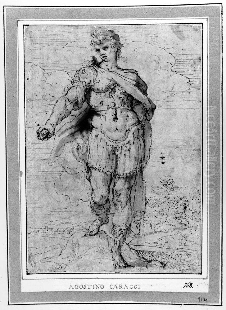 Armed roman warrior Oil Painting by Agostino Carracci