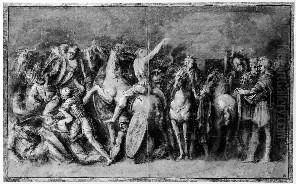 Battle scene Oil Painting by Biagio Pupini