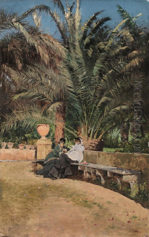 Conversation in the garden Oil Painting by Giuseppe de Nittis