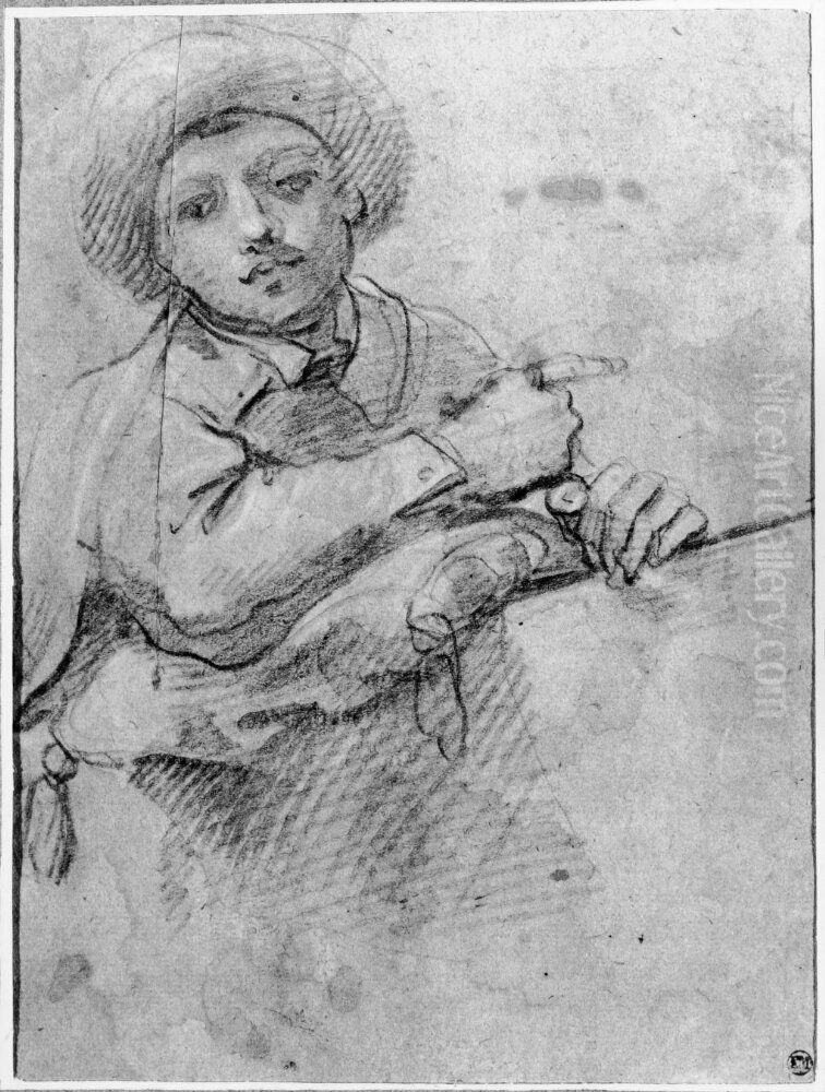 Young man wearing a hat, kneeling Oil Painting by Francesco Vanni