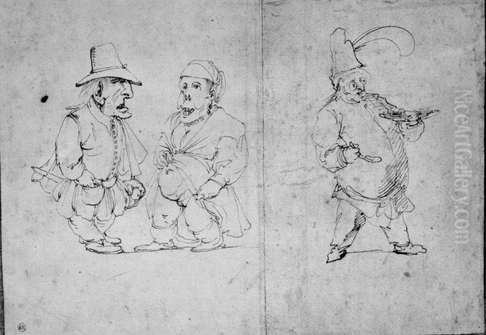 A love affair (left), a cook tasting his creation (right) Oil Painting by Stefano della Bella