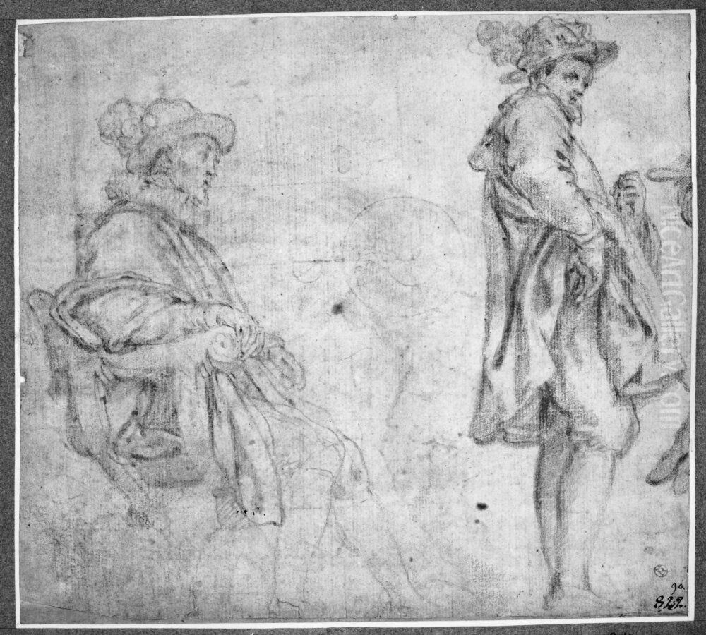 Study of two men Oil Painting by Bernardino Poccetti