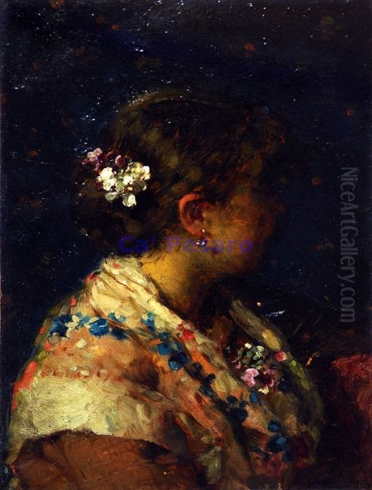 Portrait of a peasant woman Oil Painting by Luigi Nono