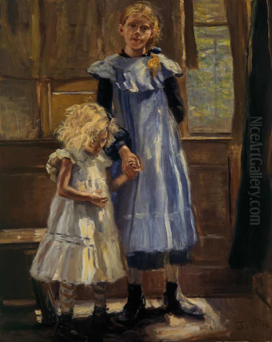 Two girls Oil Painting by Fritz von Uhde