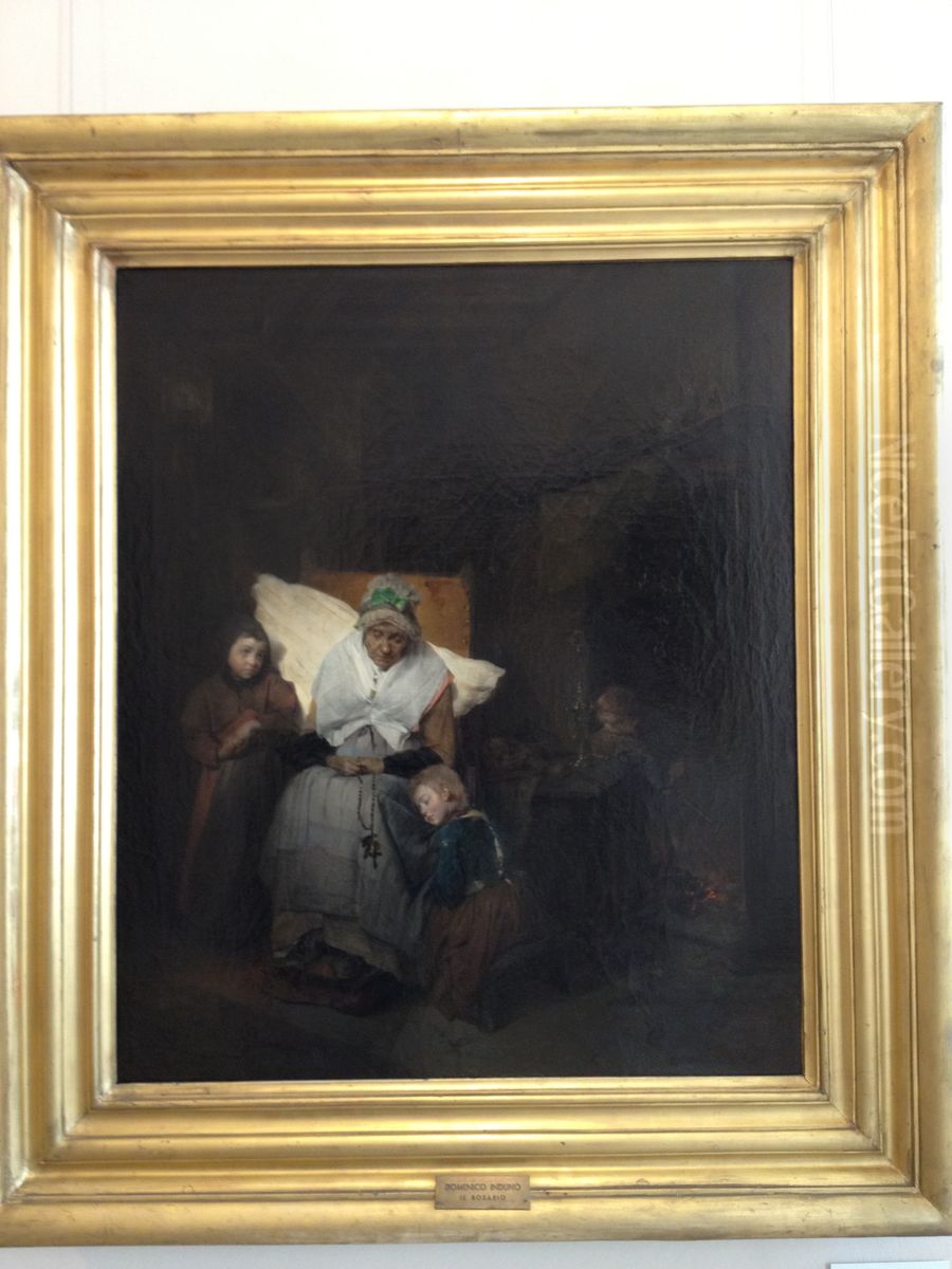 Il rosario Oil Painting by Domenico Induno