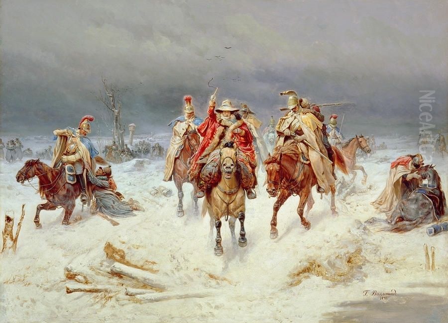 Crossing the Berezina. The Flight of Napolleon's Army from Russia in 1812 Oil Painting by Bogdan Willewalde