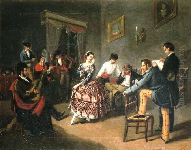 Baile en un salon Oil Painting by Manuel Cabral y Aguado Bejarano