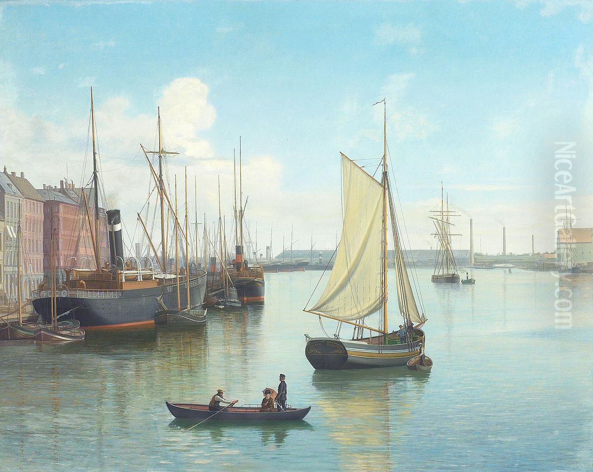 View of the port of Copenhagen. Oil Painting by Carl Balsgaard