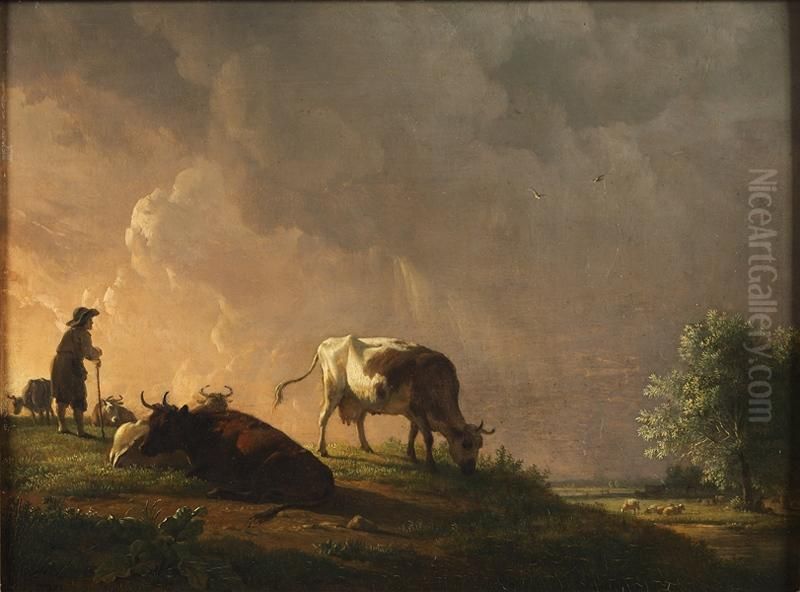Grazing; Shepherd and Flock Oil Painting by Balthasar-Paul Ommeganck