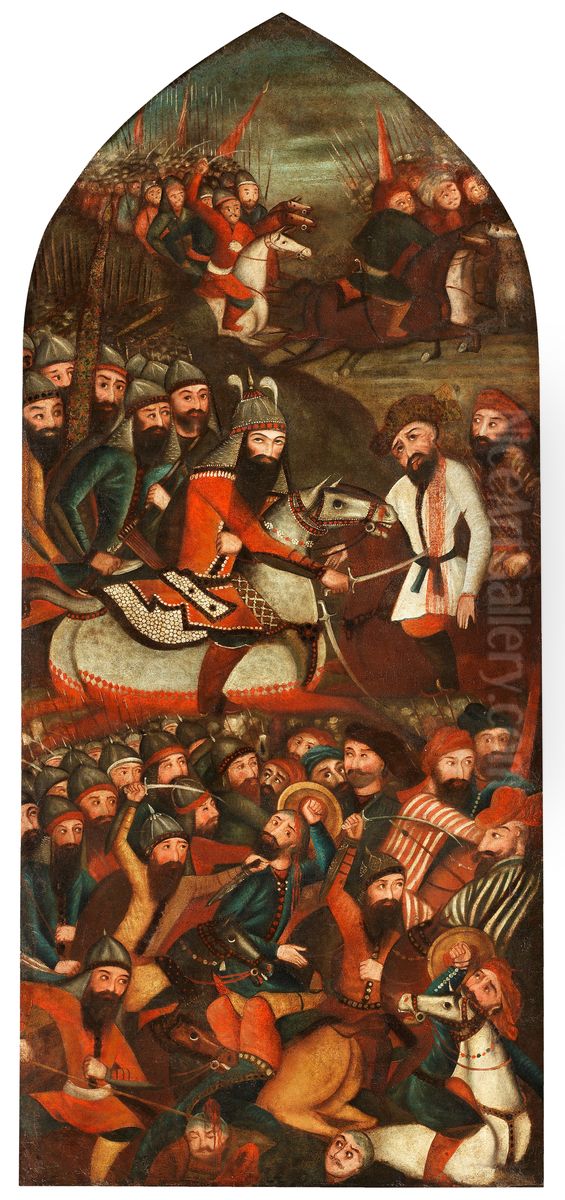 A Persian prince defeats the Russian Army. Oil Painting by unknown