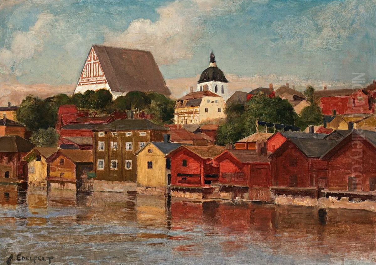 River Bank Scene fromPorvoo Oil Painting by Albert Edelfelt
