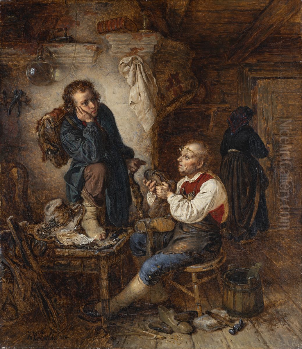 At Shoemaker's Oil Painting by Kilian Christoffer Zoll