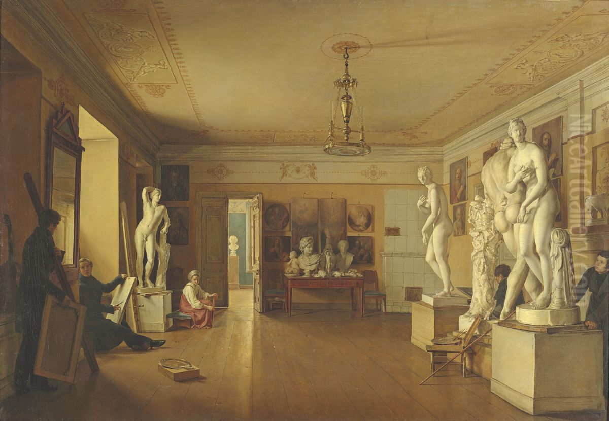 Atelier of the artist Alexey Venetsianov Oil Painting by Alexey Venetsianov