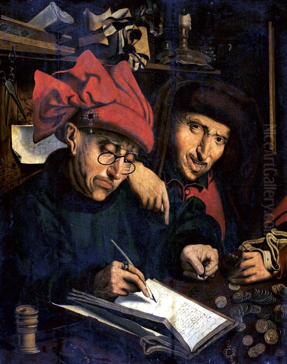 Two Tax collectors in their office Oil Painting by Marinus van Reymerswaele