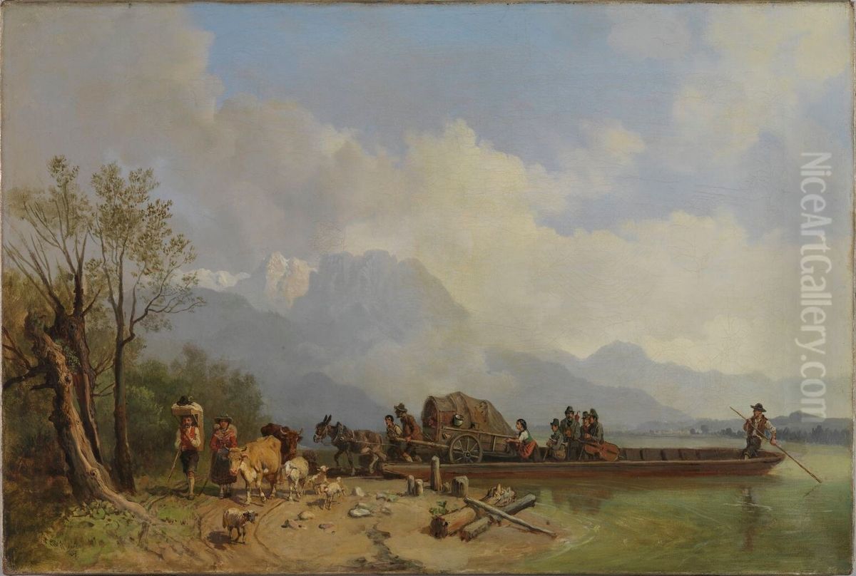 Ankunft der Fahre Oil Painting by Heinrich Burkel