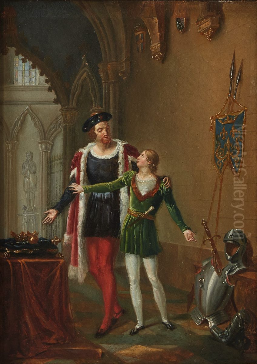 Charles V, roi de France et son fils Oil Painting by Claude-Jean Besselievre