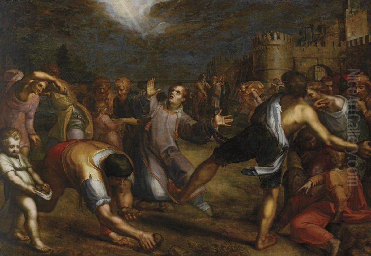 De steniging van de H. Stefanus Oil Painting by Denys Calvaert