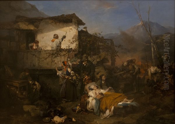 The fire Oil Painting by Domenico Induno