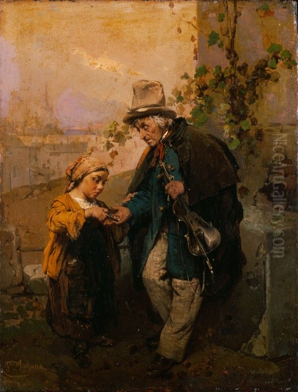 The nomadic artist (The begging) Oil Painting by Domenico Induno