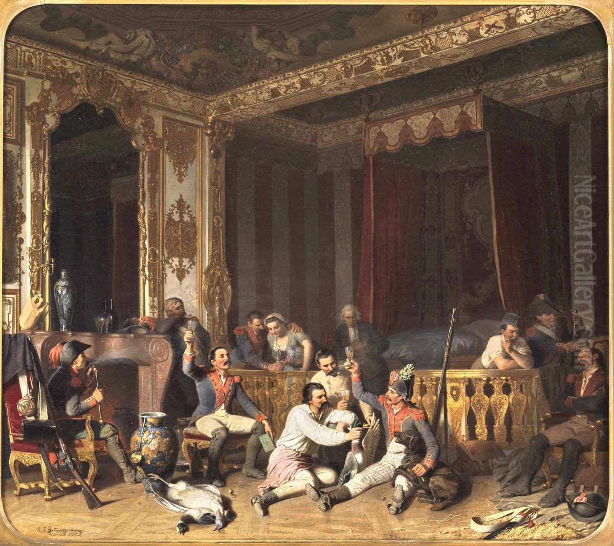 Besetzung eines Schlosses durch franzosische Soldaten. (Kurfurstenzimmer im Schloss Schleissheim bei Munchen) Oil Painting by Reinhard Sebastian Zimmermann