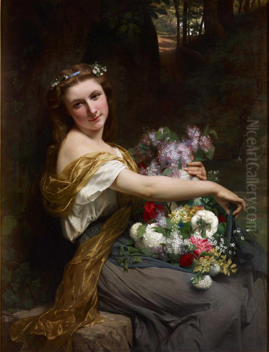 Girl with flowers Oil Painting by Pierre Auguste Cot