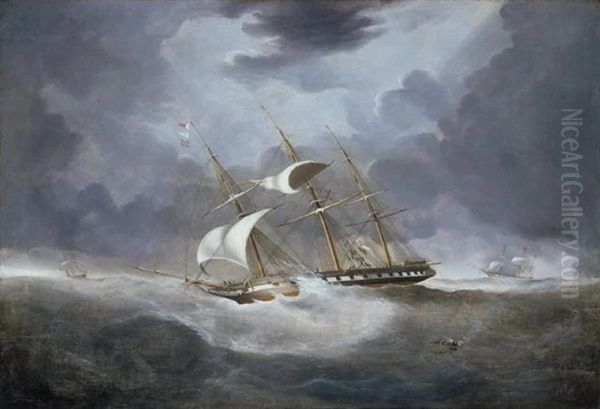 H.M.S. Warspite in a Gale of Wind Oil Painting by John O'Brien