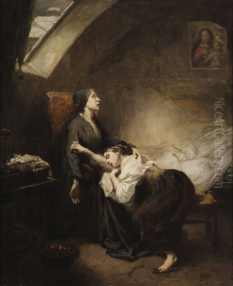 Unhappy family Oil Painting by Octave Tassaert