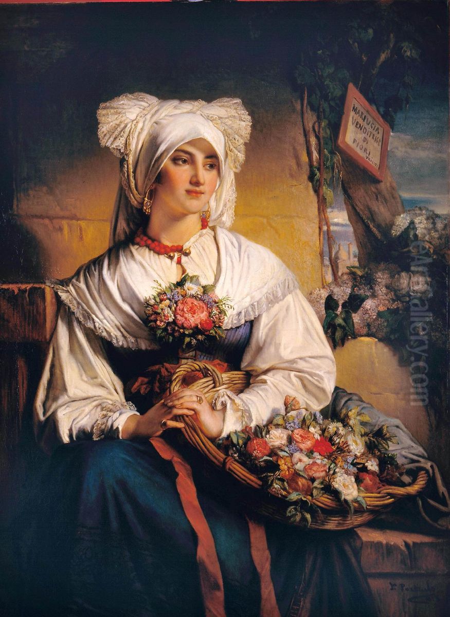 A Trieste flower girl Oil Painting by Jean-Francois Portaels