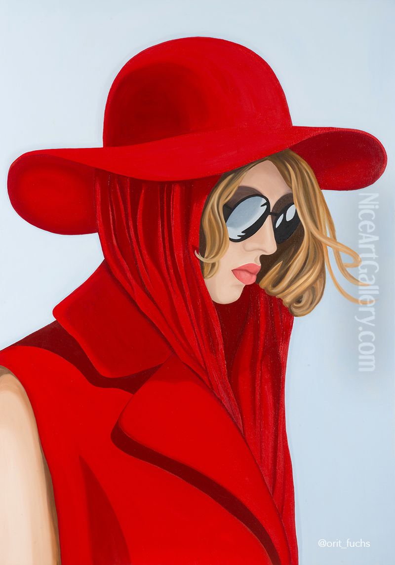 Red Women Oil Painting by Orit Fuchs
