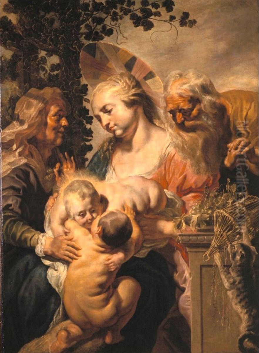 The Holy Family with St. Elizabeth and the Infant St John the Baptist Oil Painting by Jacob Jordaens