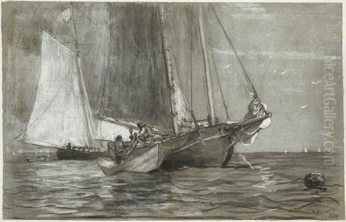 Schooner at Anchor Oil Painting by Winslow Homer