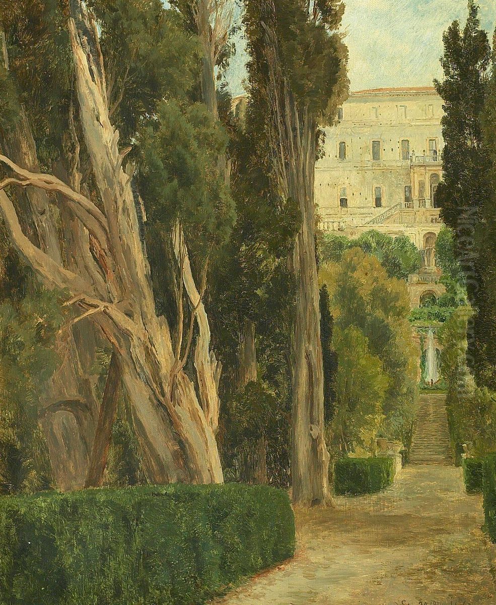 Villa d'Este in Tivoli, Italy. Oil Painting by Janus Andreas Bartholin La Cour