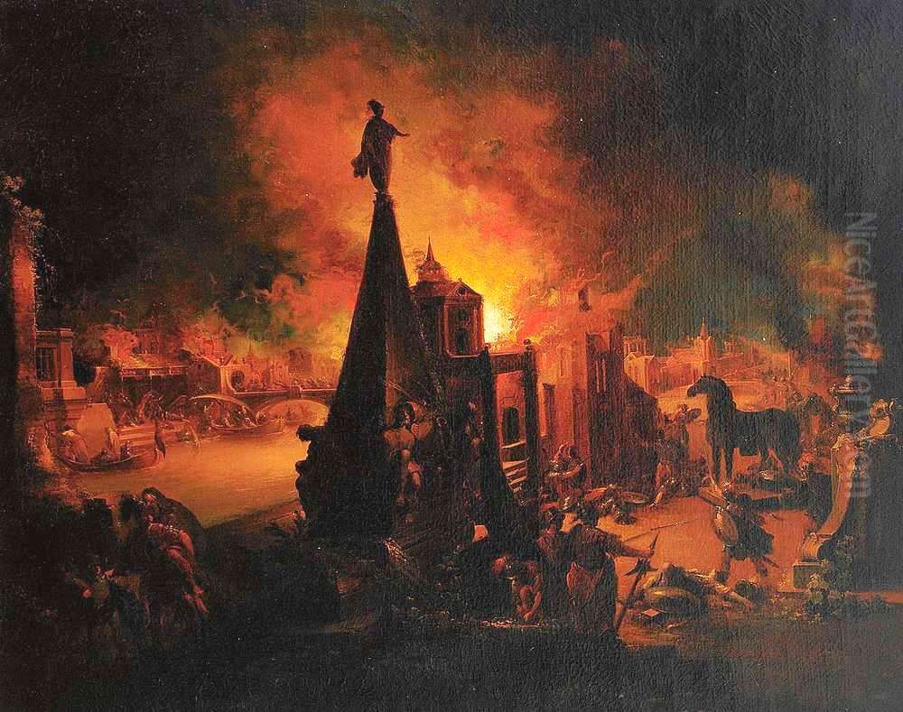 Blick auf das brennende Troja Oil Painting by Johann Georg Trautmann