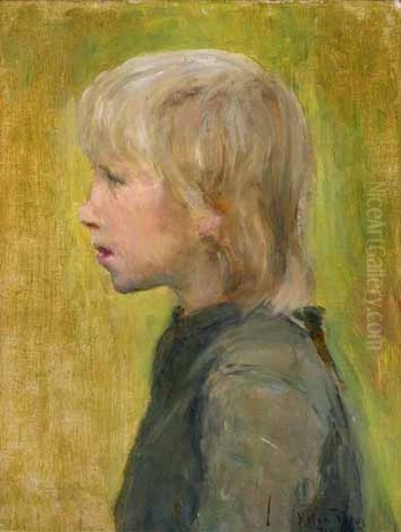 Barnehode i profil 1889 Oil Painting by Helga Marie Ring Reusch