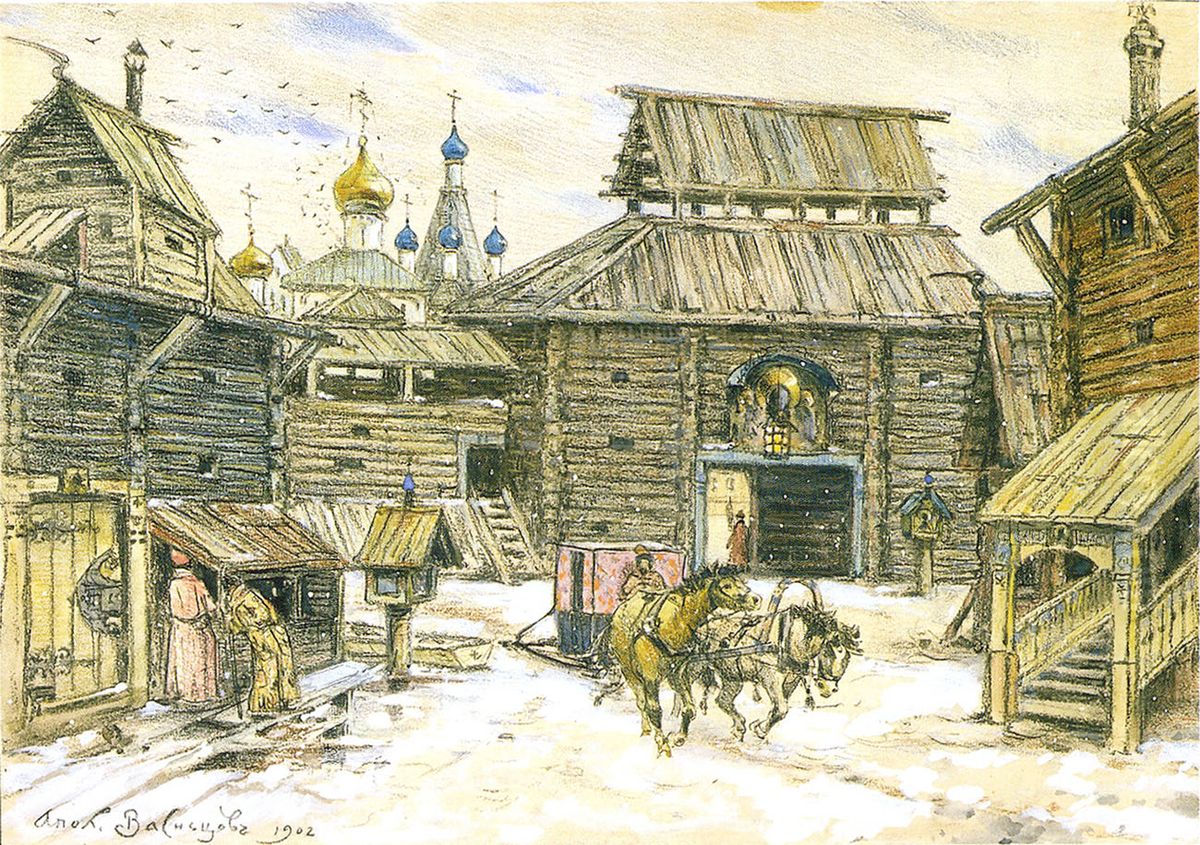 <<Staraa Moskva. U sten derevannogo goroda>> Oil Painting by Apollinary Vasnetsov