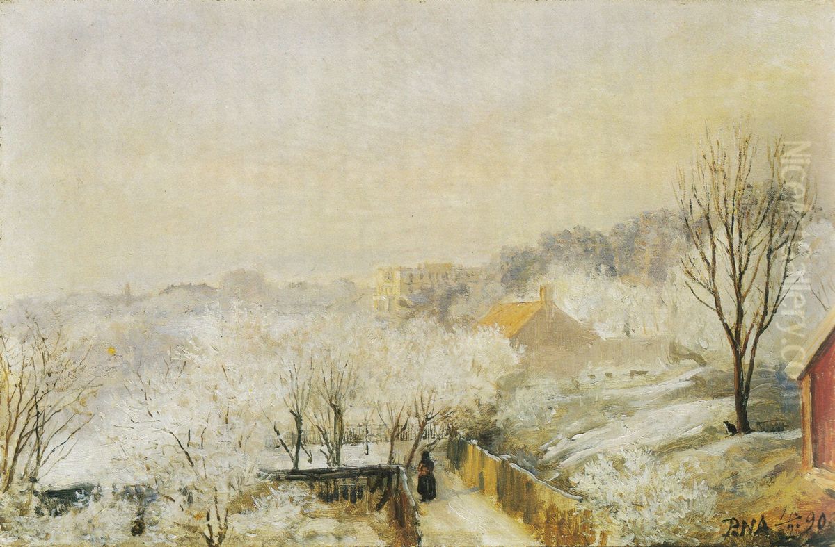 Utsikt mot Frognerslottet. Fra Skovveien. Oil Painting by Peter Nicolai Arbo