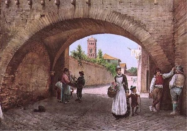 Arco dei Tolomei in Rome (rione Trastevere). Oil Painting by Ettore Roesler Franz
