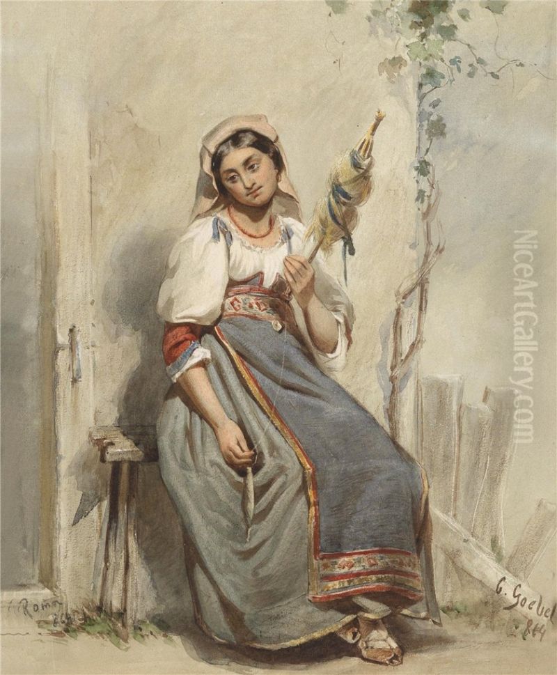 The spinner Oil Painting by Carl Goebel