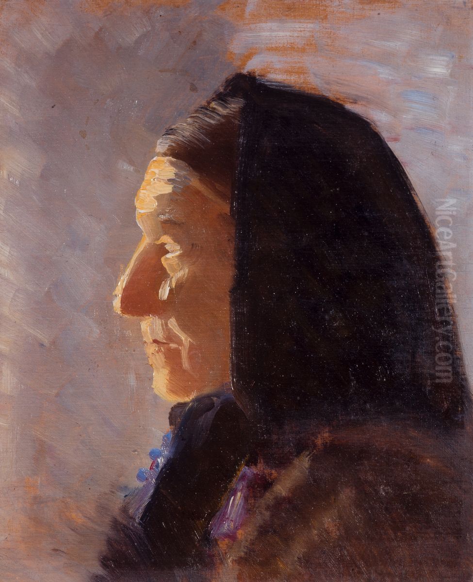 Profilportraet af skagenskone Oil Painting by Anna Ancher