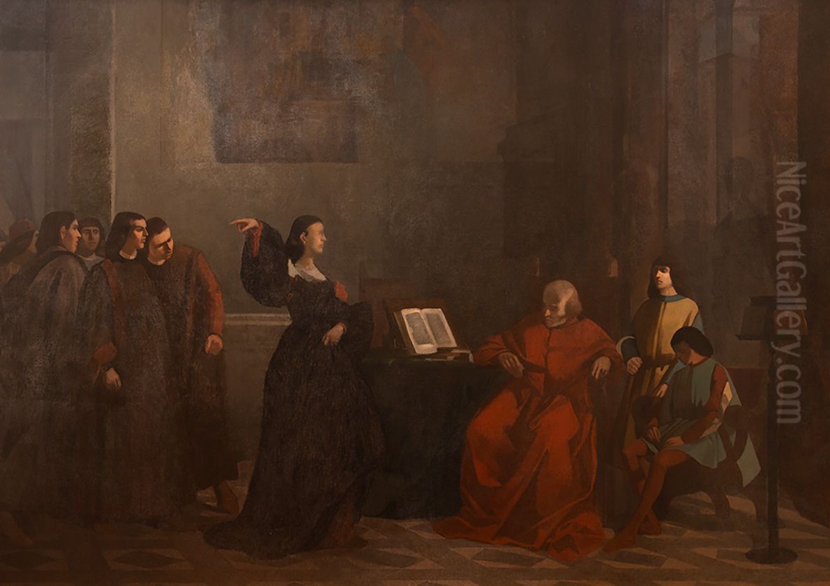 Scena Medicea (Clarice Strozzi intima ad Ippolito ed Alessandro de' Medici di partire da Firenze) Oil Painting by Giovanni Fattori