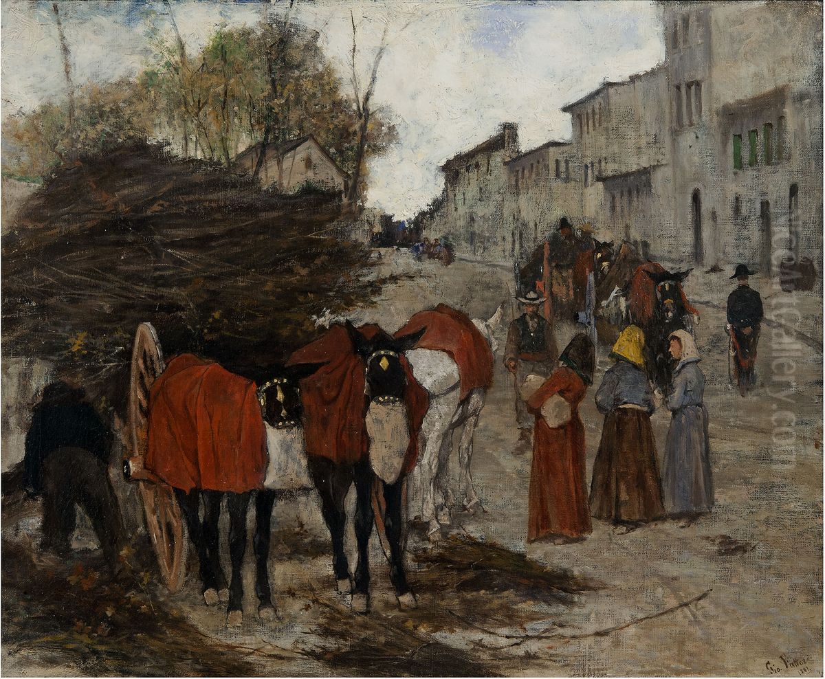 L'arrivo dei barrocci Oil Painting by Giovanni Fattori